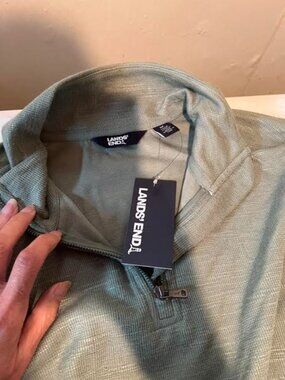 Mens Lands End Quarter Zip Rib Pullover  Olive